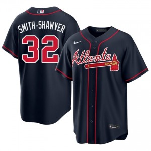 Men's ATL Bravos AJ Smith-Shawver #32 Navy Game Jersey 797494-313