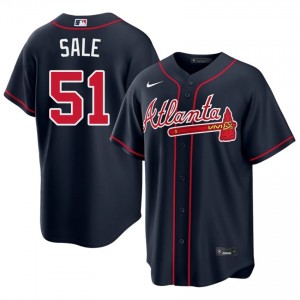 Mens ATL Braves Chris Sale #51 Navy Official Jerseys 666224-882