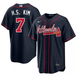 Mens ATL Braves Ha-Seong Kim #7 Navy Replica Jerseys 922565-432