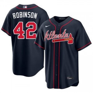 Men's Bravos Jackie Robinson #42 Navy MLB Jerseys 585980-867