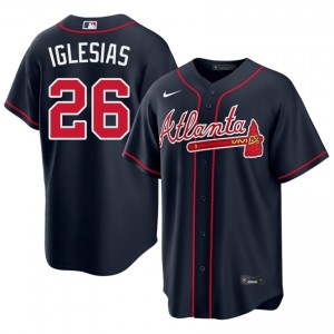 Mens Braves Raisel Iglesias #26 Navy Official Jerseys 456986-313