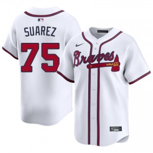 Mens ATL Braves Robert Suarez #75 White Player Jerseys 385638-801