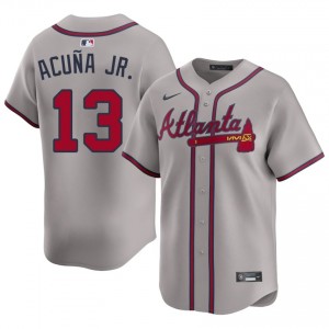 Men's Atlanta Braves Ronald Acuna Jr. #13 Gray Embroidery Jerseys 527702-127