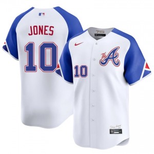 Men Atlanta Bravos Chipper Jones #10 City Connect White Limited Jersey 585262-691