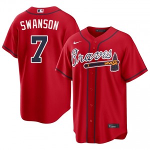 Men's Atlanta Braves Dansby Swanson #7 Red MLB Jersey 803483-774