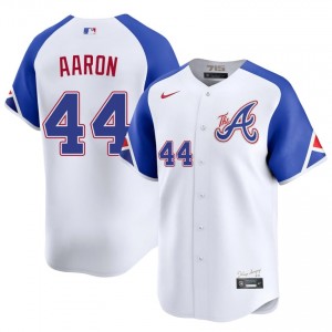 Mens ATL Braves Hank Aaron #44 City Connect White MLB Jerseys 897438-143