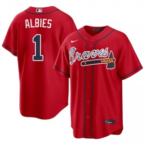 Mens ATL Ozzie Albies #1 Red Replica Jerseys 540858-654