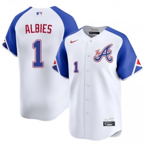 Men Atlanta Bravos Ozzie Albies #1 City Connect White Embroidery Jersey 786386-485