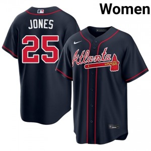 Women ATL Andruw Jones #25 Navy Official Jerseys 975777-880