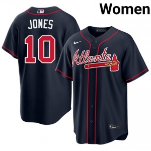 Women Bravos Chipper Jones #10 Navy Popular Jerseys 181404-961