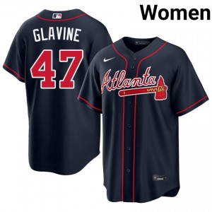 Womens Bravos Tom Glavine #47 Navy Game Jerseys 489994-200