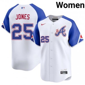 Women Atlanta Bravos Andruw Jones #25 City Connect White Stitched Jerseys 485908-869
