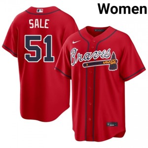 Women Bravos Chris Sale #51 Red Replica Jersey 662133-937