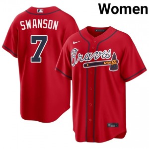Womens ATL Dansby Swanson #7 Red Authentic Jersey 782851-811