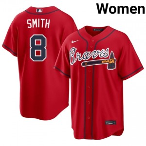 Womens ATL Braves Dominic Smith #8 Red Authentic Jerseys 832899-258