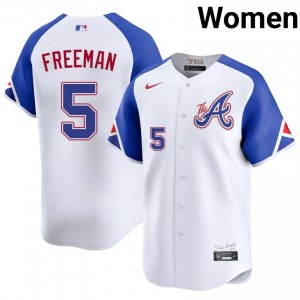Women Atlanta Braves Freddie Freeman #5 City Connect White Official Jerseys 807433-706