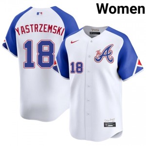Women's ATL Braves Mike Yastrzemski #18 City Connect White MLB Jerseys 339633-130
