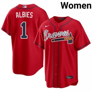Womens Braves Country Ozzie Albies #1 Red Limited Jersey 842719-618