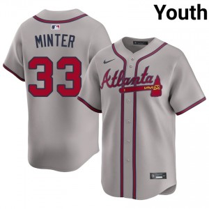 Youth Atlanta Bravos A.J. Minter #33 Gray MLB Jersey 116171-664