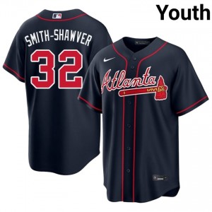 Youth Bravos AJ Smith-Shawver #32 Navy Authentic Jerseys 521229-659
