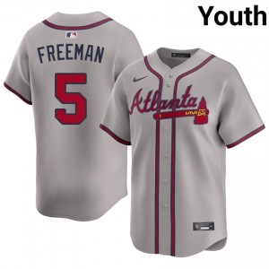 Youth Atlanta Bravos Freddie Freeman #5 Gray MLB Jersey 159047-181