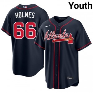 Youth Atlanta Bravos Grant Holmes #66 Navy Official Jersey 893614-570