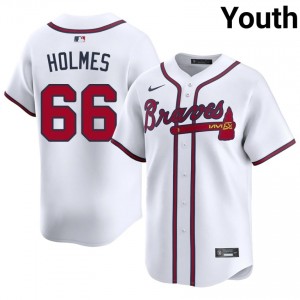 Youth Braves Grant Holmes #66 White Popular Jerseys 335688-274