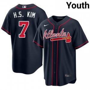 Youth Atlanta Bravos Ha-Seong Kim #7 Navy MLB Jerseys 157686-833