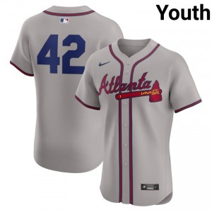 Youth Bravos Jackie Robinson Day #42 Gray Authentic Jerseys 863567-310
