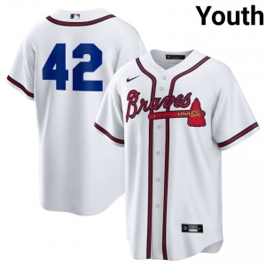 Youth Bravos Jackie Robinson Day #42 White Player Jersey 992118-260