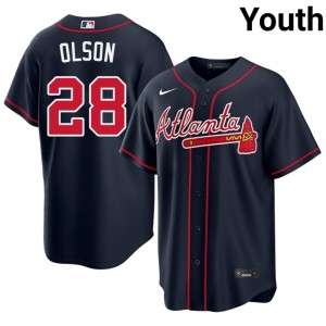 Youth Bravos Matt Olson #28 Navy Player Jerseys 619246-124