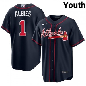 Youth ATL Bravos Ozzie Albies #1 Navy MLB Jerseys 968964-399