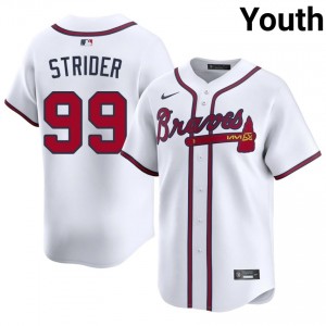Youth Bravos Spencer Strider #99 White Embroidery Jerseys 401435-828