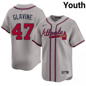 Youth Bravos Tom Glavine #47 Gray MLB Jersey 780596-117