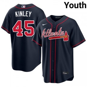 Youth Braves Tyler Kinley #45 Navy Player Jerseys 724442-734