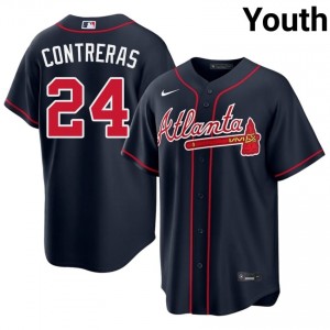 Youth ATL Bravos William Contreras #24 Navy Game Jersey 390439-925