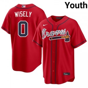 Youth ATL Braves Brett Wisely #0 Red Official Jersey 490768-863