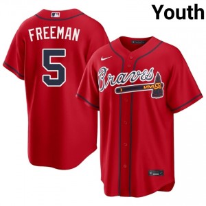 Youth Braves Freddie Freeman #5 Red Authentic Jerseys 302724-645