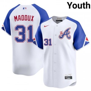 Youth ATL Braves Greg Maddux #31 City Connect White Embroidery Jerseys 229925-787