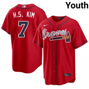 Youth Braves Country Ha-Seong Kim #7 Red Replica Jersey 766462-880