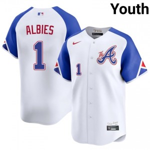 Youth Braves Ozzie Albies #1 City Connect White Replica Jerseys 391453-561